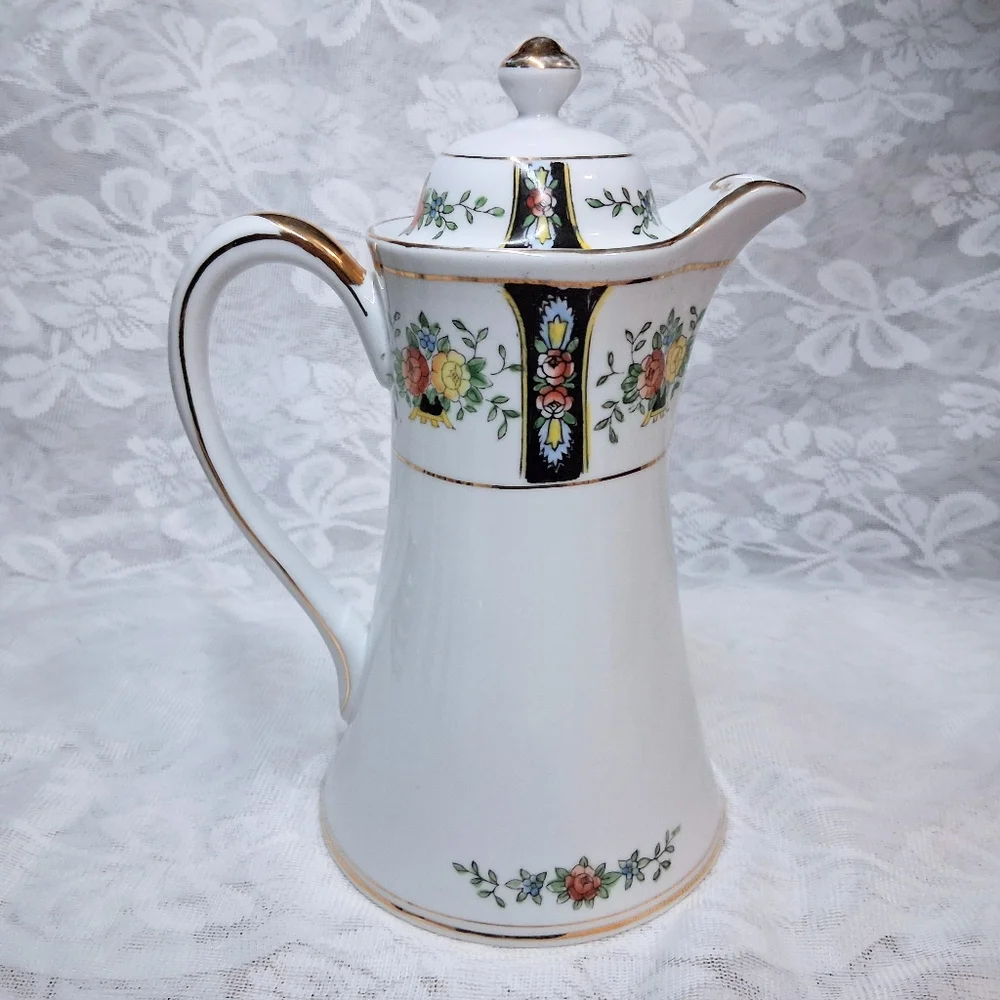 Antique Noritake Coffee Or Chocolate Pot And Service For Five Floral
